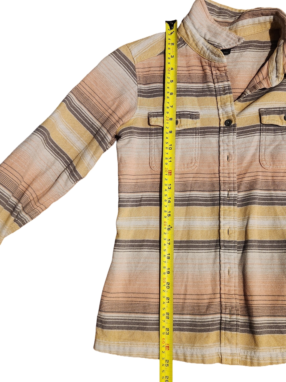 Patagonia Fjord Flannel Shirt Blanket Stripe Peach Pink Tan Cotton Women's 4 - Picture 7 of 9